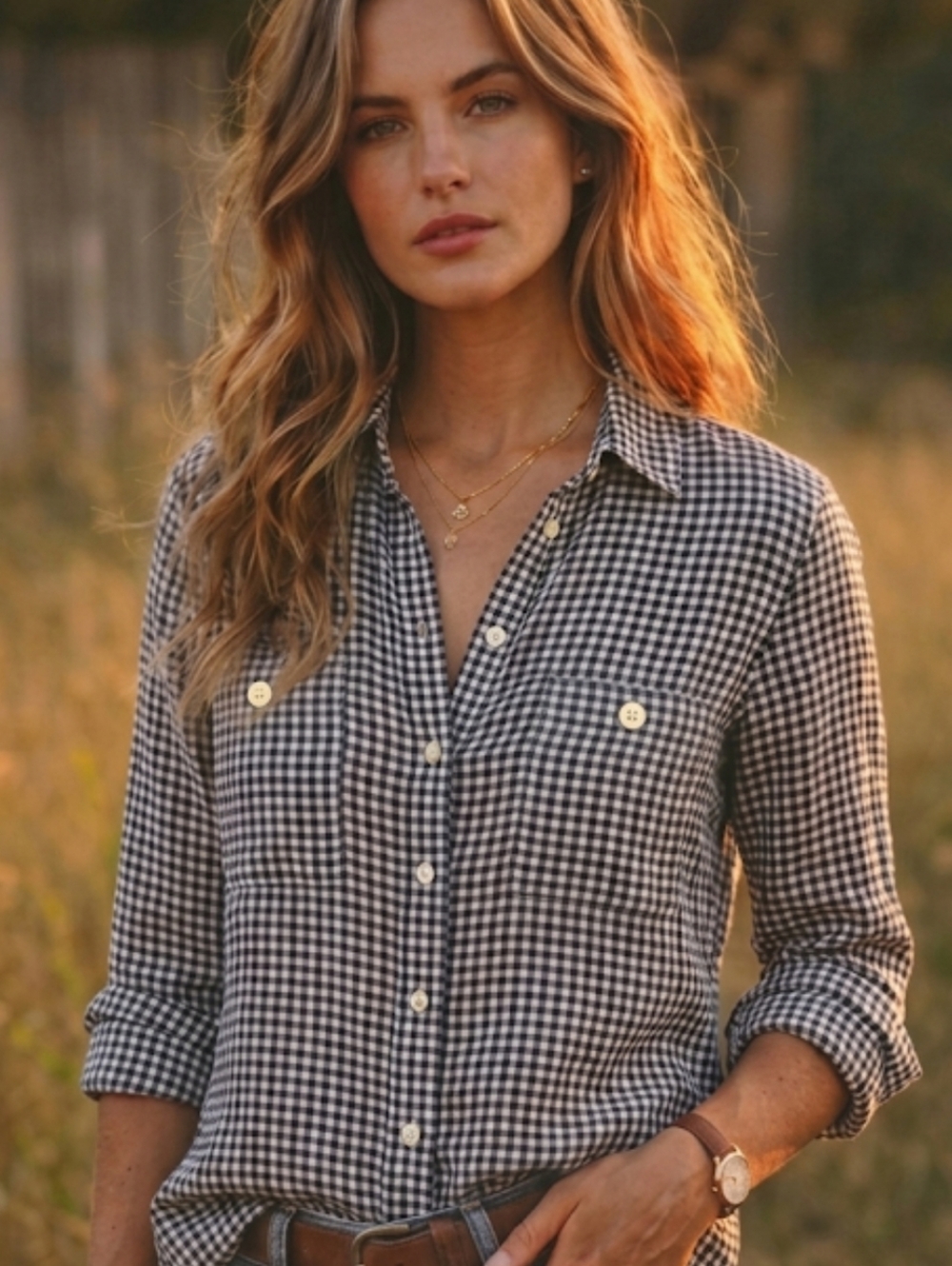 Ralph Lauren Black and White Gingham Button-Down Shirt